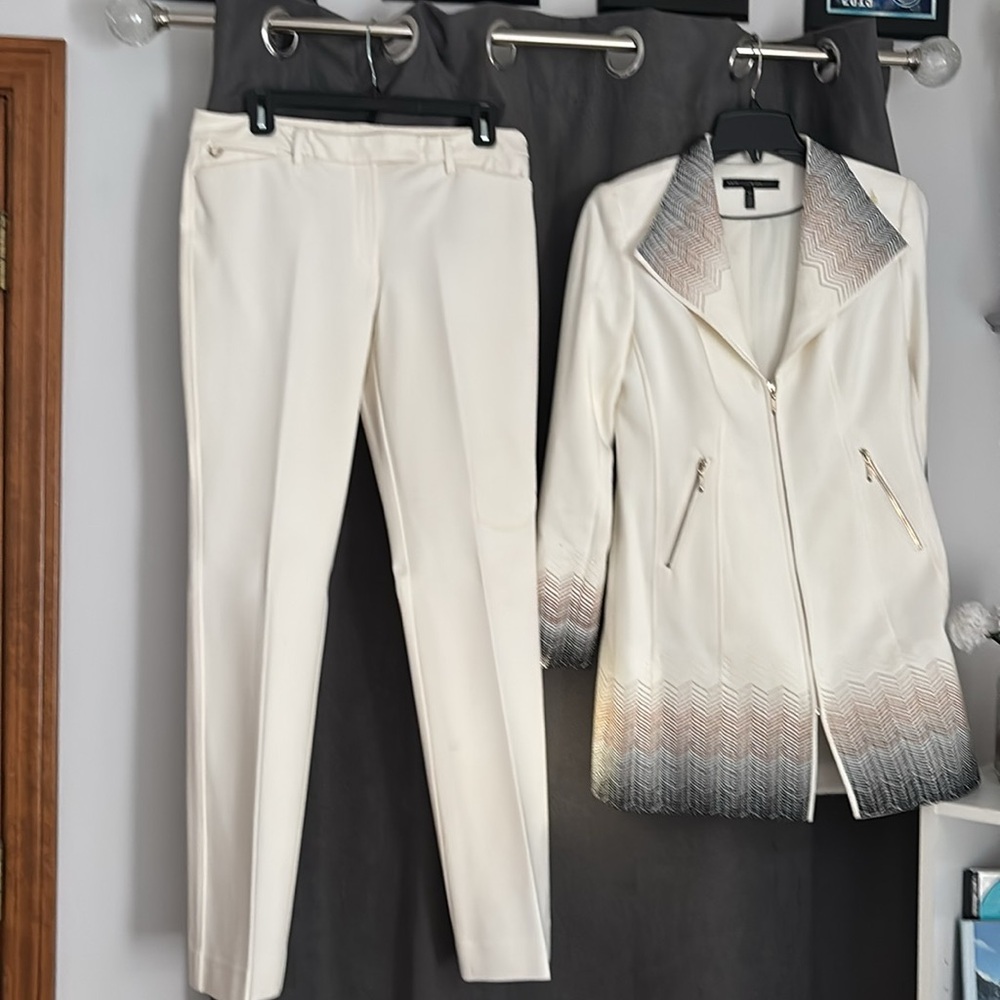WHBM winter white Embroidered Ecru suit